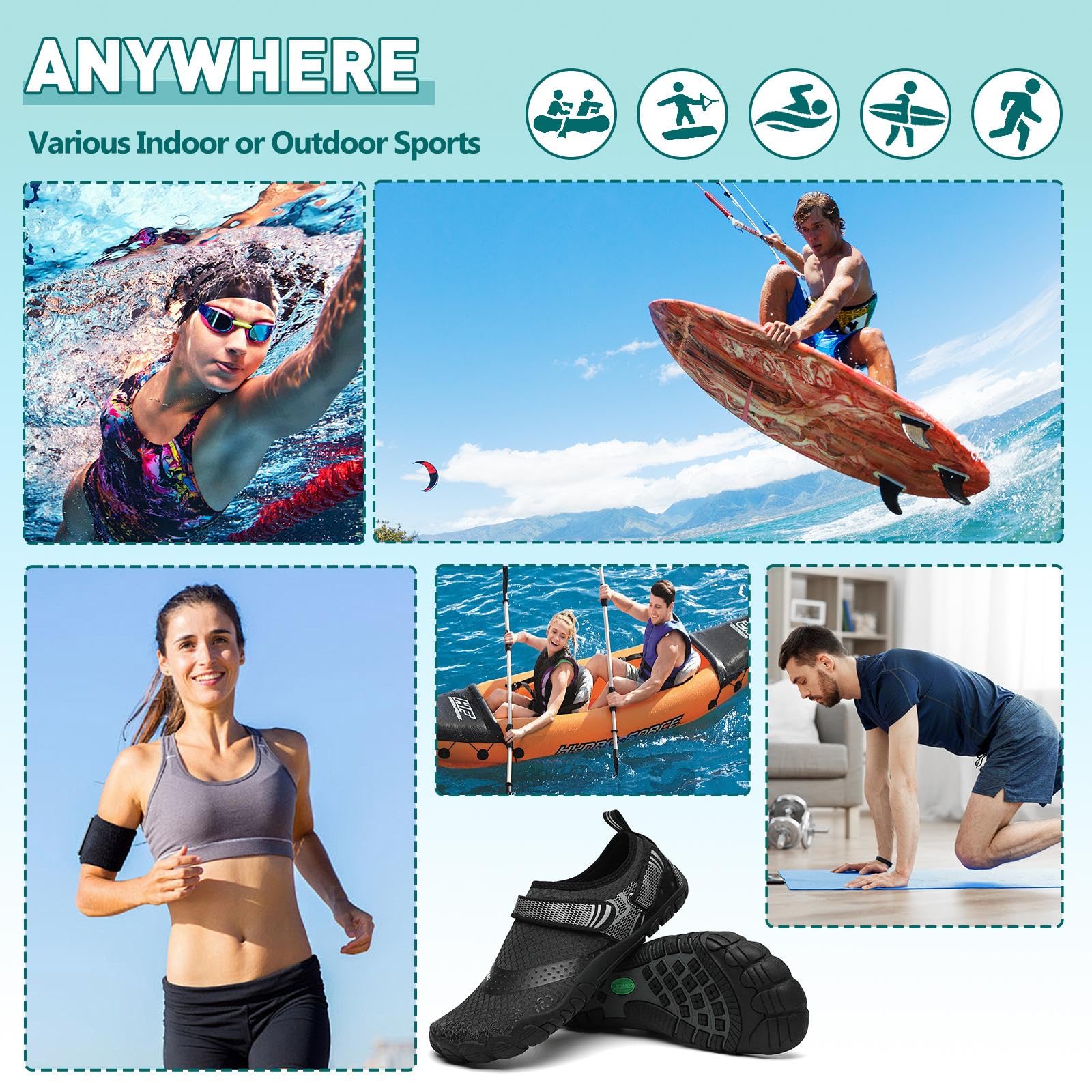 SAGUARO Women's Men's Water Shoes Quick-Dry Swiming Aqua Surf Beach Kayak Barefoot Shoes Wide Toe Box - Image 7